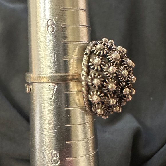 Vintage set: sterling silver braided wire cuff bracelet & adjustable dome ring - Picture 5 of 13